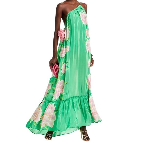 FARM Rio Dresses & Skirts - Farm Rio Green Floral One Shoulder Maxi Dress Size Small